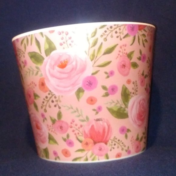 burton+BURTON Pink Camellia Rose Melamine Pot Cover/Vase 5.75" H x 6.75" opening - Picture 2 of 5